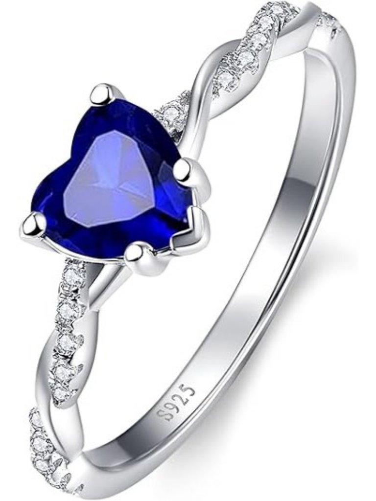I-Created Sapphire-925 Silver 1.25ct Womens Heart Promise Ring, Heart Cut